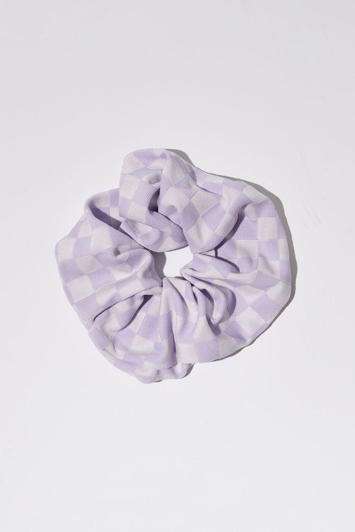 katy purple checker jacquard scrunchie
