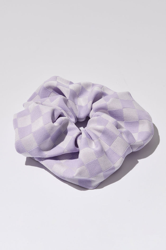 katy purple checker jacquard scrunchie