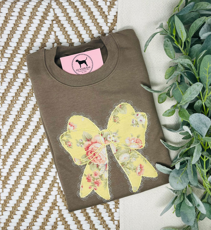 LACE BOW APPLIQUE Custom Embroidered T-shirt or Sweatshirt