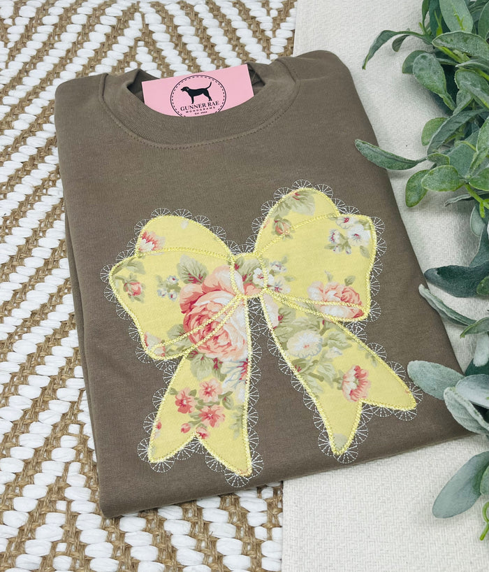 LACE BOW APPLIQUE Custom Embroidered T-shirt or Sweatshirt