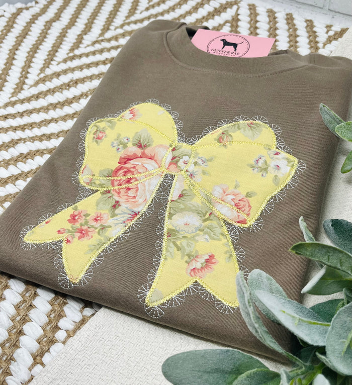 LACE BOW APPLIQUE Custom Embroidered T-shirt or Sweatshirt
