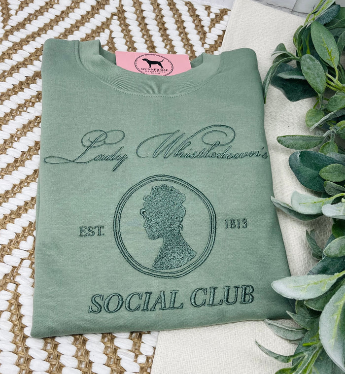 LADY WHISTLEDOWN SOCIAL CLUB Custom Embroidered T-shirt or Sweatshirt