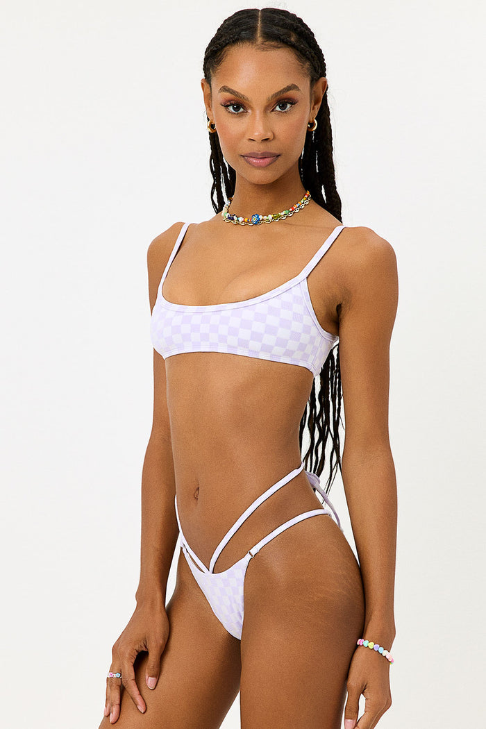 layla purple check jacquard print strappy skimpy bottom