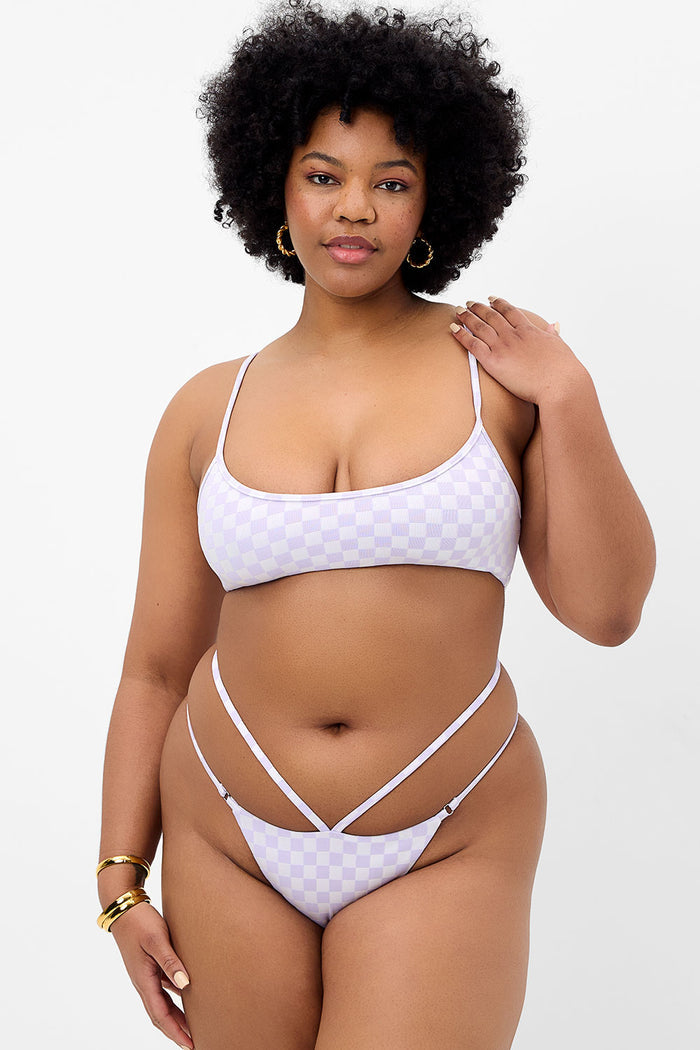 layla purple check jacquard print strappy skimpy bottom XL