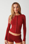 Lenon cloud knit button up cardigan red velvet