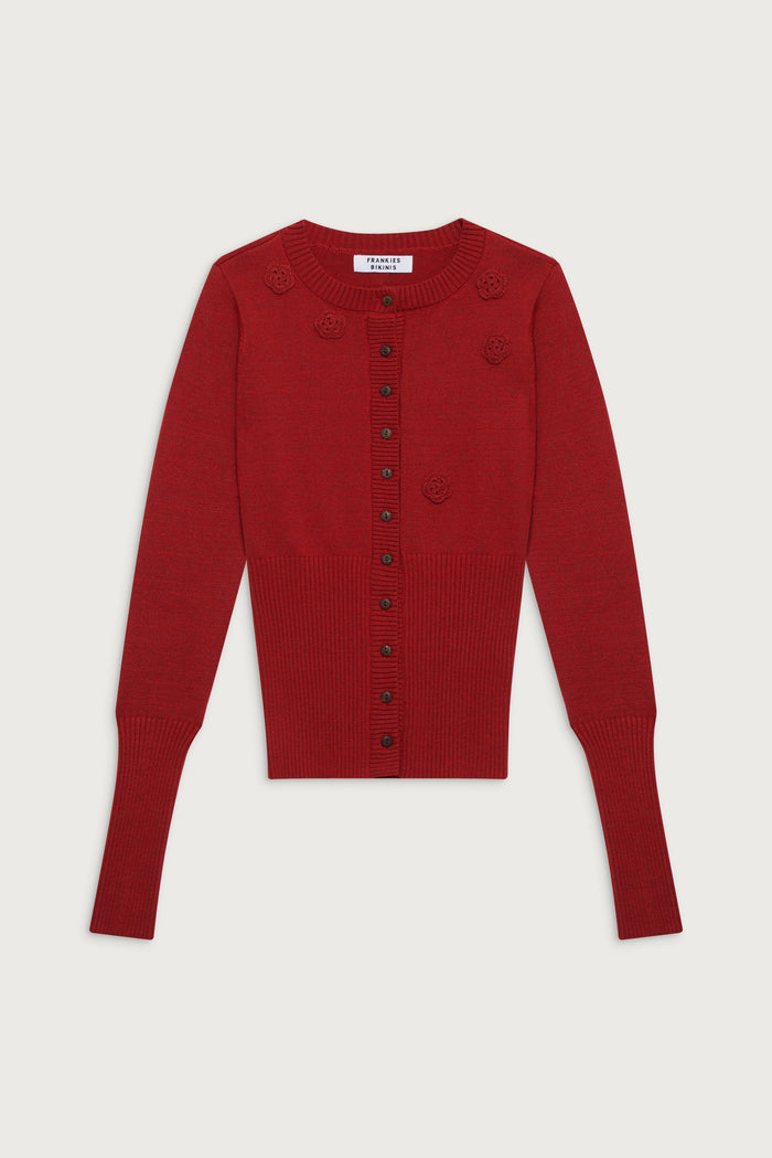 Lenon cloud knit button up cardigan red velvet