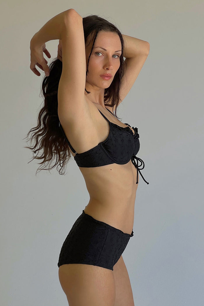 Lisa Eyelet Full Coverage Bikini Bottom Black