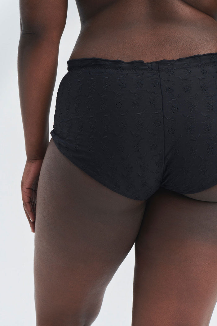 Lisa Eyelet Full Coverage Bikini Bottom Black