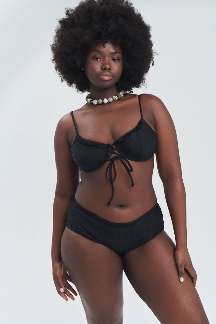 Lisa Eyelet Full Coverage Bikini Bottom Black