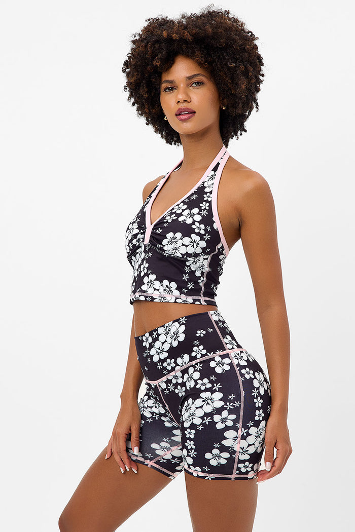 Lively Plush Plumeria Floral Halter Sports Bra