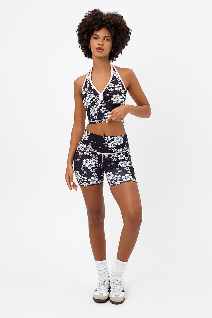 Lively Plush Plumeria Floral Halter Sports Bra