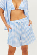 Lou Linen Bluebell Gingham Print High Waist Shorts