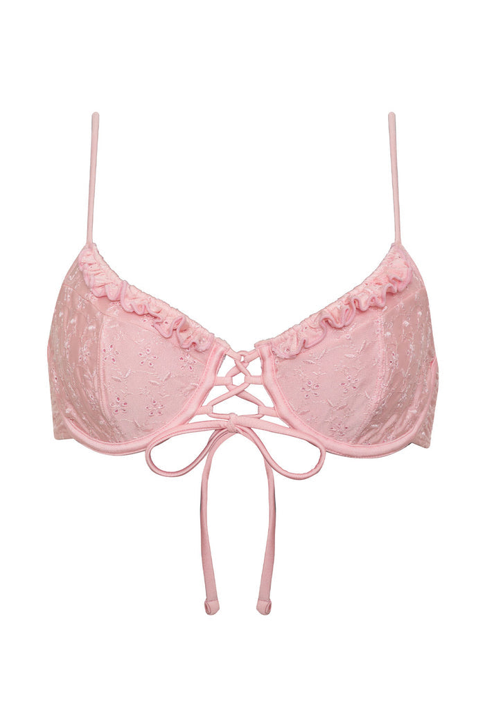 Lucia Eyelet Shine Bikini Top Cherry Blossom
