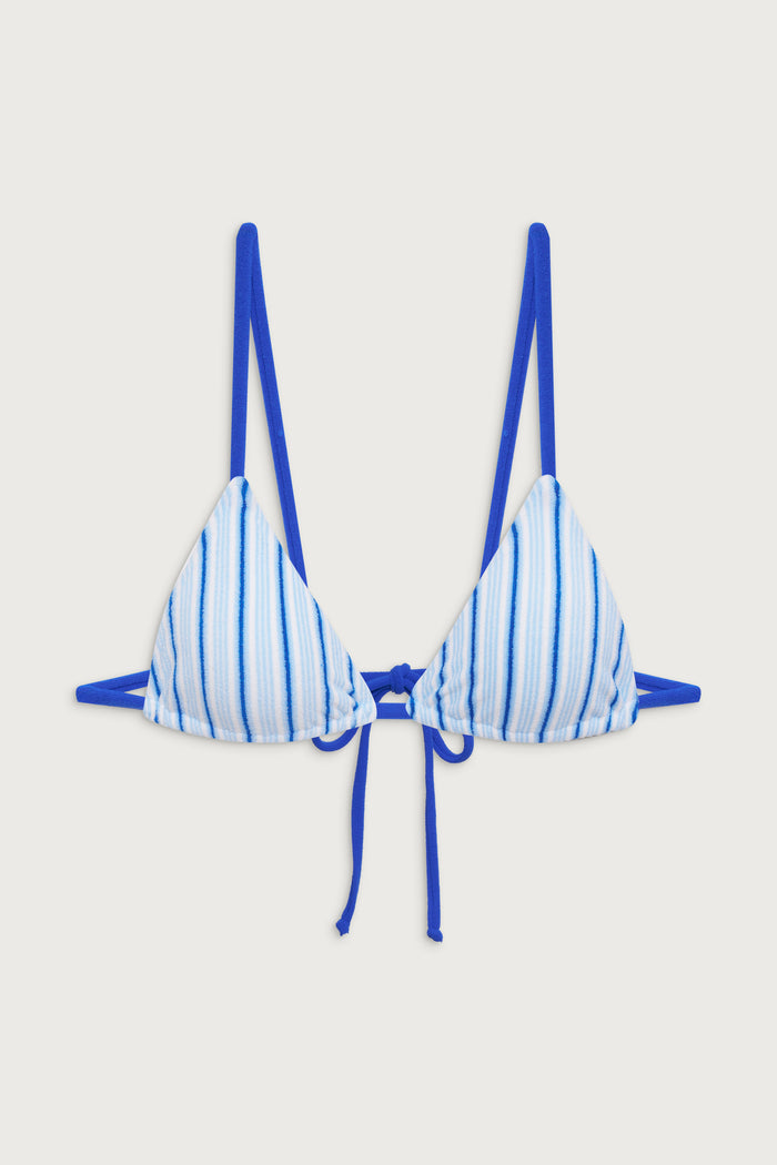 Lumia triangle bikini top seaside stripe blue and white