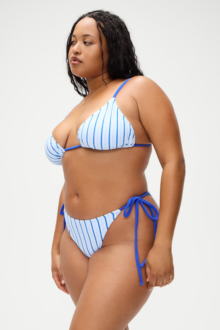 Lumia triangle bikini top seaside stripe blue and white