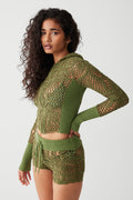 Lyla crochet v-neck hoodie sea moss