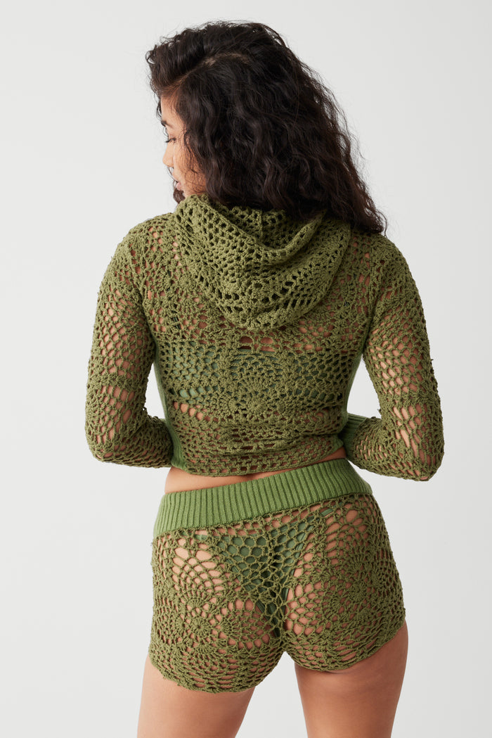 Lyla crochet v-neck hoodie sea moss
