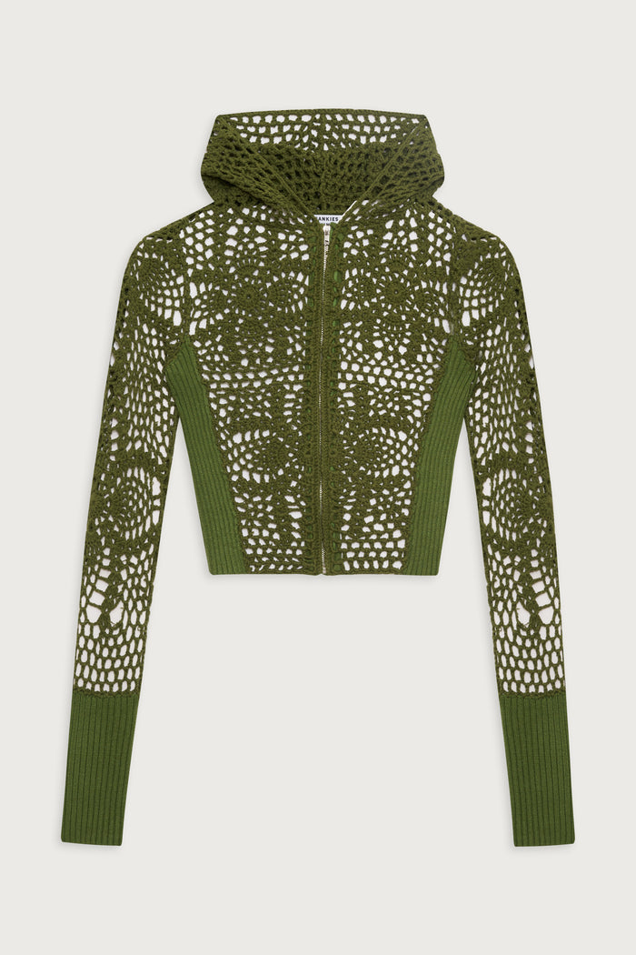 Lyla crochet v-neck hoodie sea moss