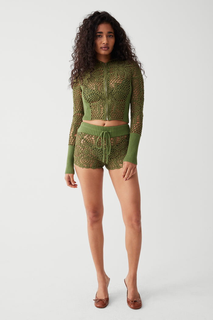 Lyla crochet v-neck hoodie sea moss