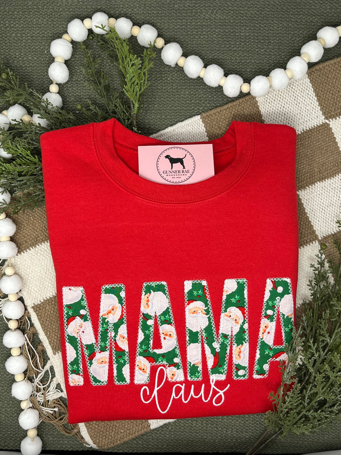 MAMA CLAUS APPLIQUE Embroidered T-shirt or Sweatshirt