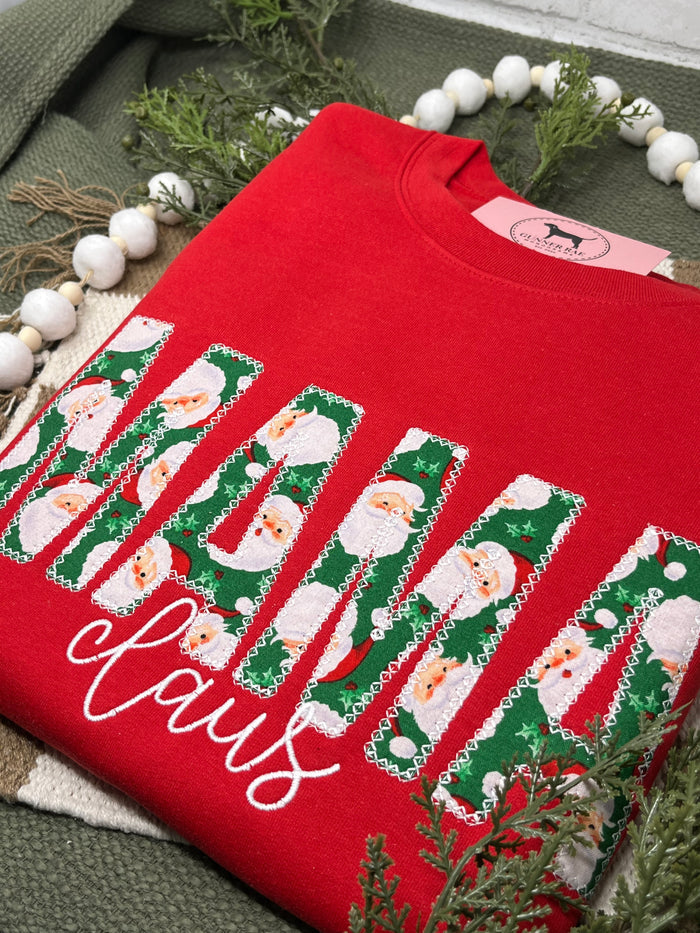 MAMA CLAUS APPLIQUE Embroidered T-shirt or Sweatshirt