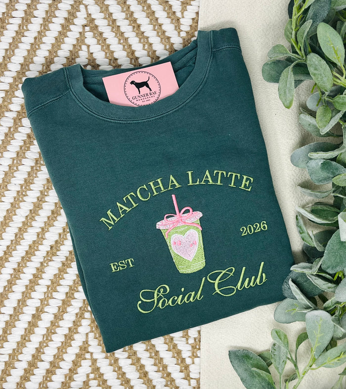 MATCHA LATTE SOCIAL CLUB Custom Embroidered T-shirt or Sweatshirt