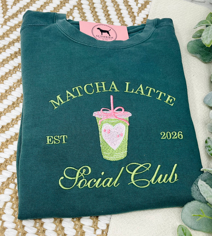 MATCHA LATTE SOCIAL CLUB Custom Embroidered T-shirt or Sweatshirt