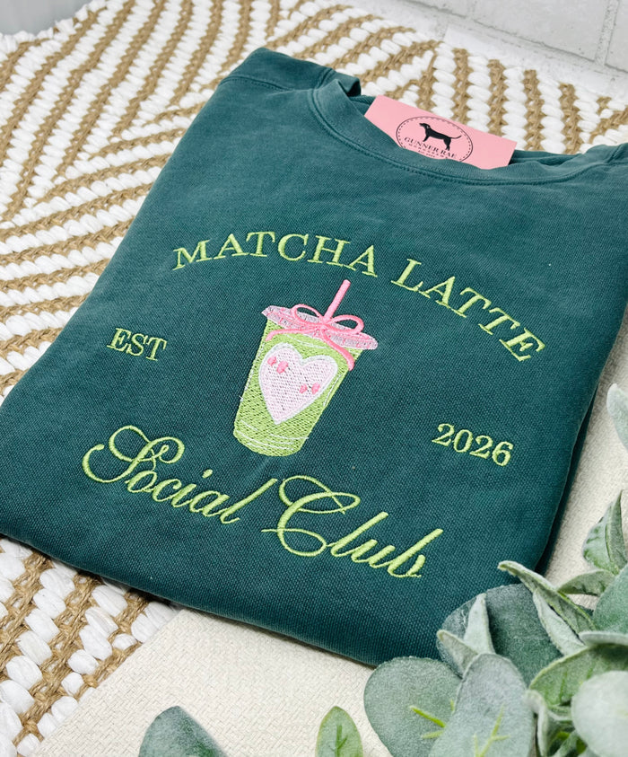 MATCHA LATTE SOCIAL CLUB Custom Embroidered T-shirt or Sweatshirt