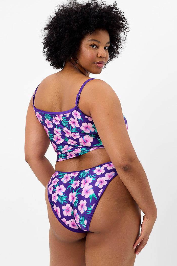 Meg Shine Full Coverage Bikini Bottom Purple Hibiscus