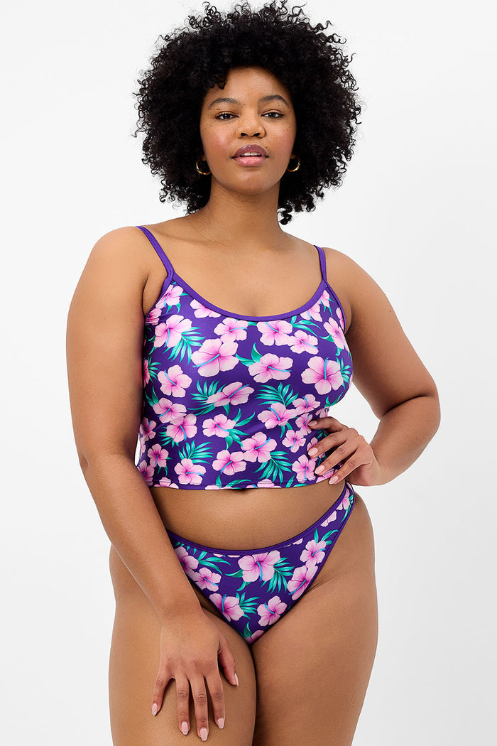Meg Shine Full Coverage Bikini Bottom Purple Hibiscus