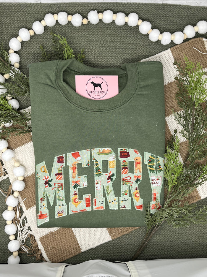 MERRY APPLIQUE Embroidered T-shirt or Sweatshirt