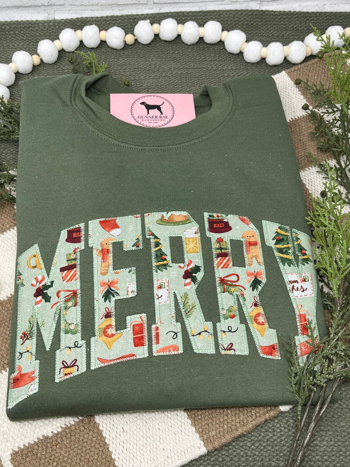 MERRY APPLIQUE Embroidered T-shirt or Sweatshirt
