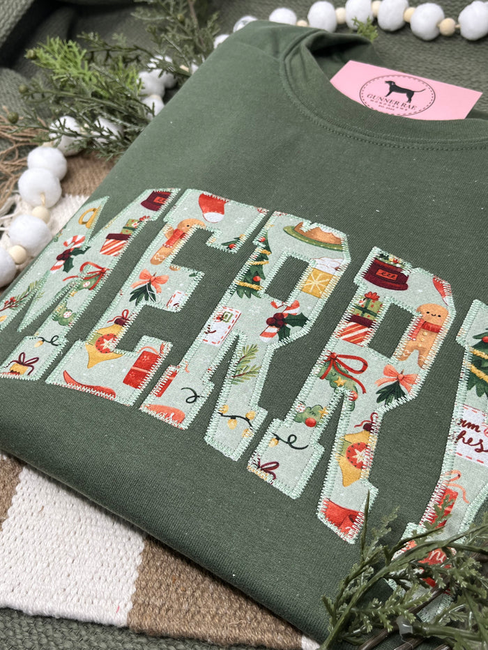 MERRY APPLIQUE Embroidered T-shirt or Sweatshirt