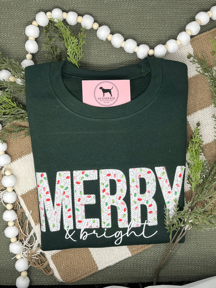 MERRY & BRIGHT APPLIQUE Embroidered T-shirt or Sweatshirt
