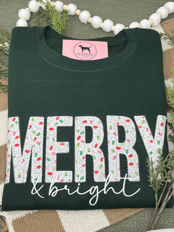 MERRY & BRIGHT APPLIQUE Embroidered T-shirt or Sweatshirt