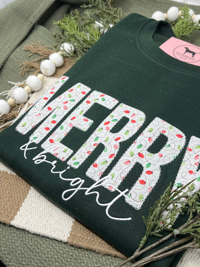 MERRY & BRIGHT APPLIQUE Embroidered T-shirt or Sweatshirt