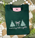 MERRY & BRIGHT BOW PINK Embroidered T-shirt or Sweatshirt