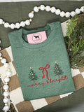 MERRY & BRIGHT BOW RED Embroidered T-shirt or Sweatshirt