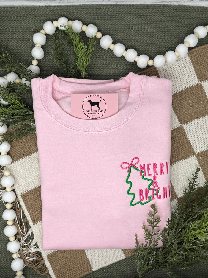 MERRY & BRIGHT TREE Embroidered T-shirt or Sweatshirt