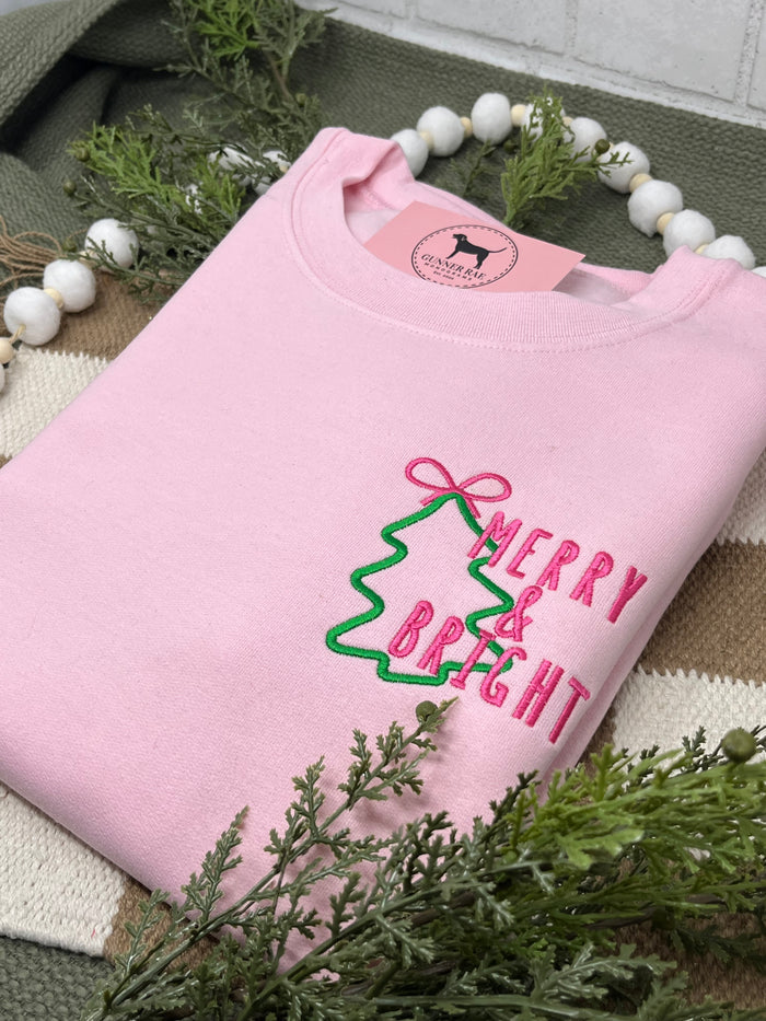 MERRY & BRIGHT TREE Embroidered T-shirt or Sweatshirt