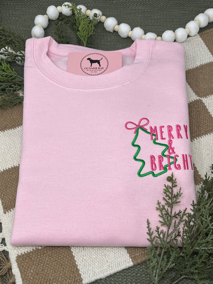 MERRY & BRIGHT TREE Embroidered T-shirt or Sweatshirt