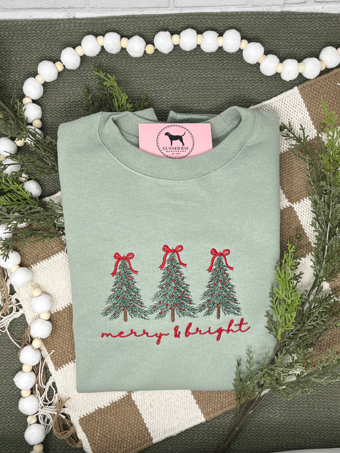 MERRY & BRIGHT TREE TRIO Embroidered T-shirt or Sweatshirt