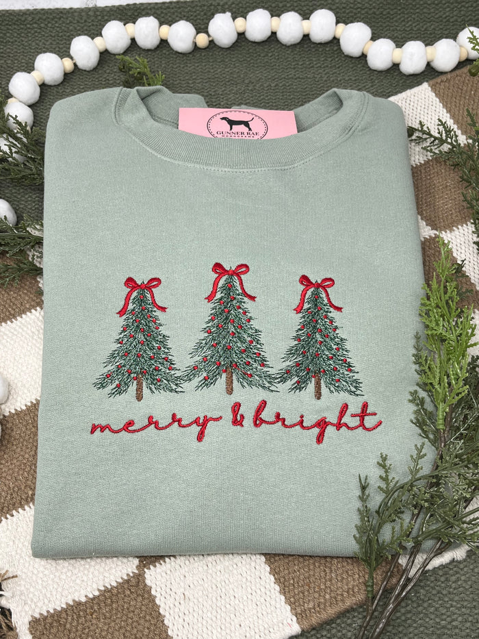 MERRY & BRIGHT TREE TRIO Embroidered T-shirt or Sweatshirt