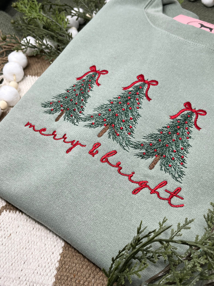 MERRY & BRIGHT TREE TRIO Embroidered T-shirt or Sweatshirt