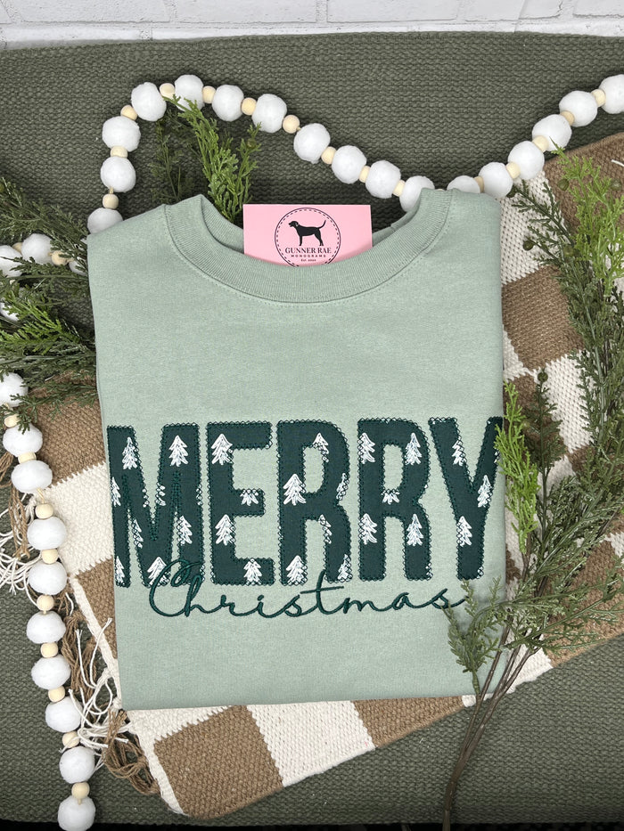 MERRY CHRISTMAS APPLIQUE Embroidered T-shirt or Sweatshirt