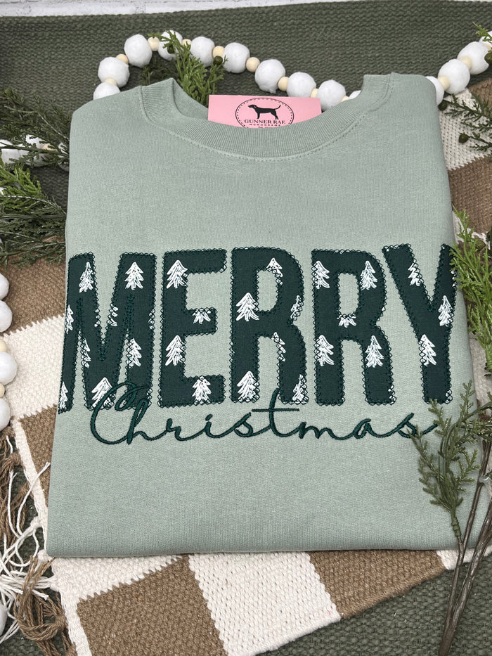 MERRY CHRISTMAS APPLIQUE Embroidered T-shirt or Sweatshirt