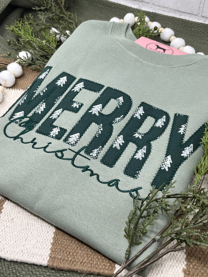 MERRY CHRISTMAS APPLIQUE Embroidered T-shirt or Sweatshirt