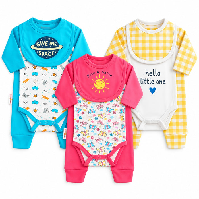 Newborn 3-Piece Bodysuit, Romper & Bib Set (0-6M)
