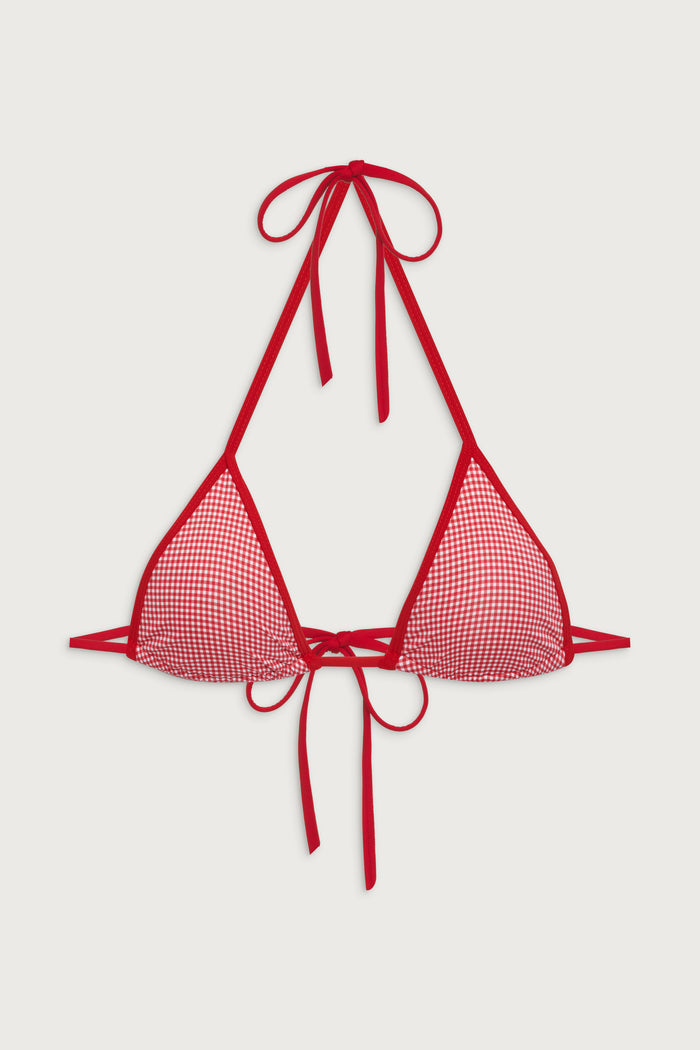 Nick triangle gingham bikini top ladybug gingham red
