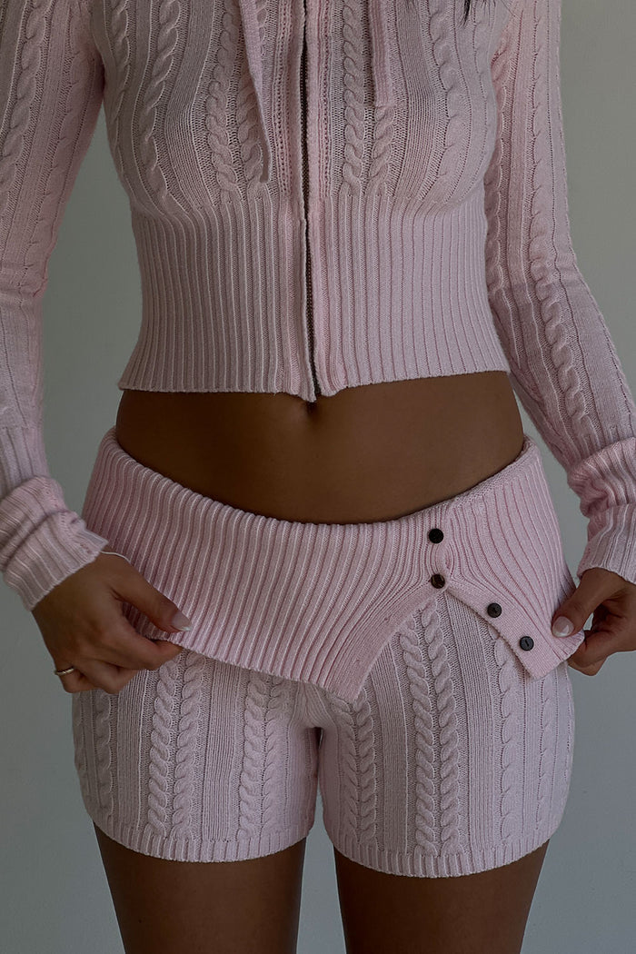 Nolan cable cloud knit mini short rose quartz